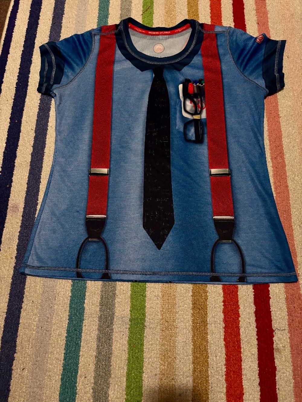 INKnBURN "Nerd" Running Tech Shirt, Blue/Tie/Suspenders, Women's Size 2XL